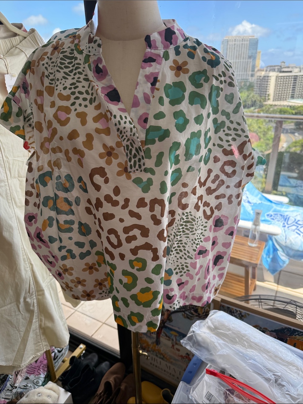 Women's Multicolor Animal Print Short Sleeve Blouse